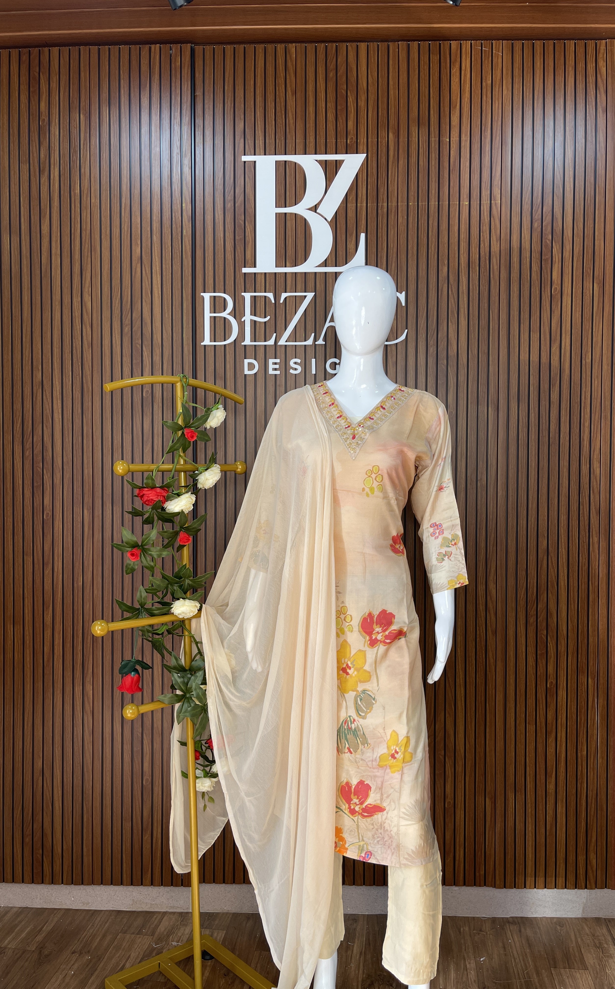 Beige Printed Modal Salwar Set.