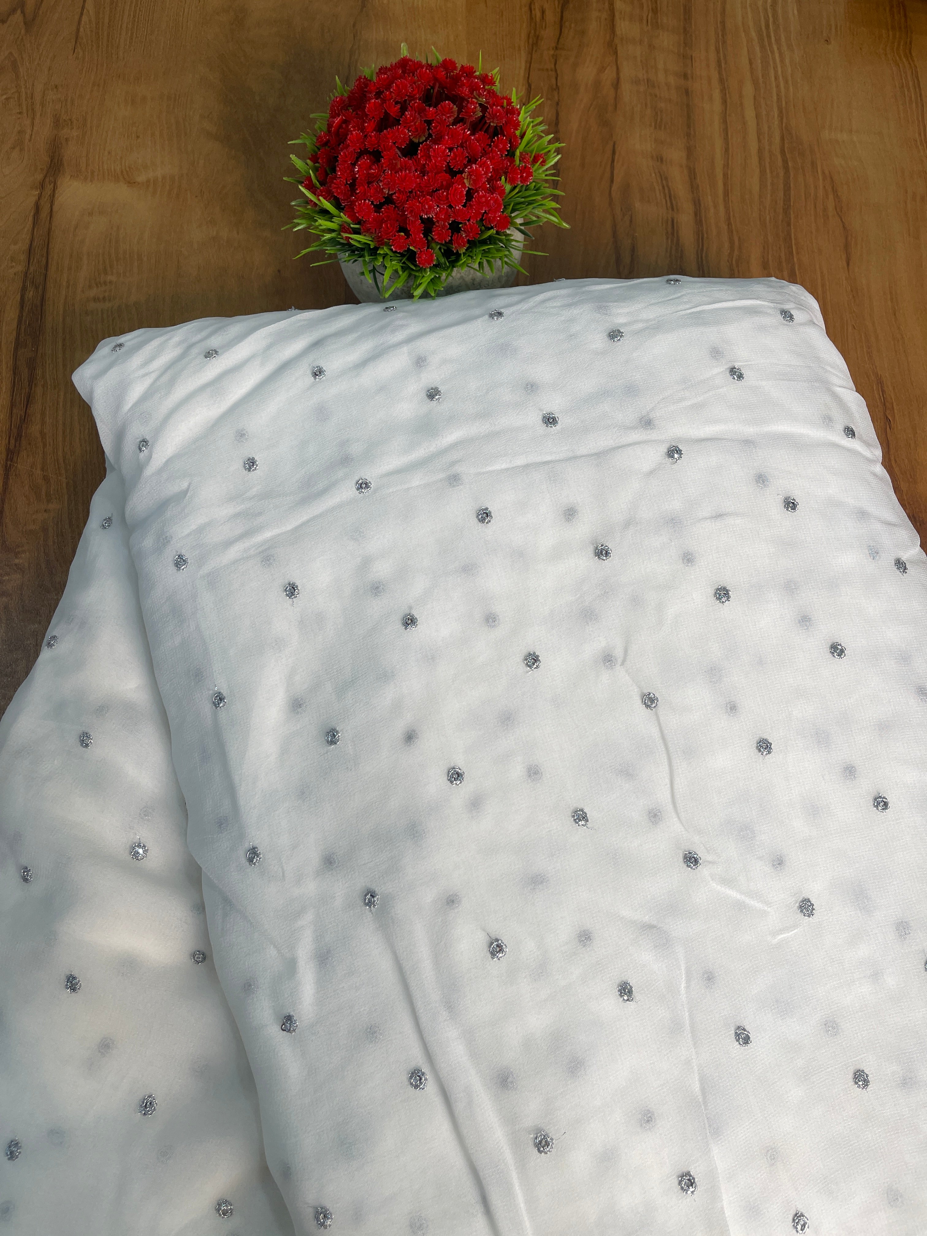 Georgette Silver Butti with sequins