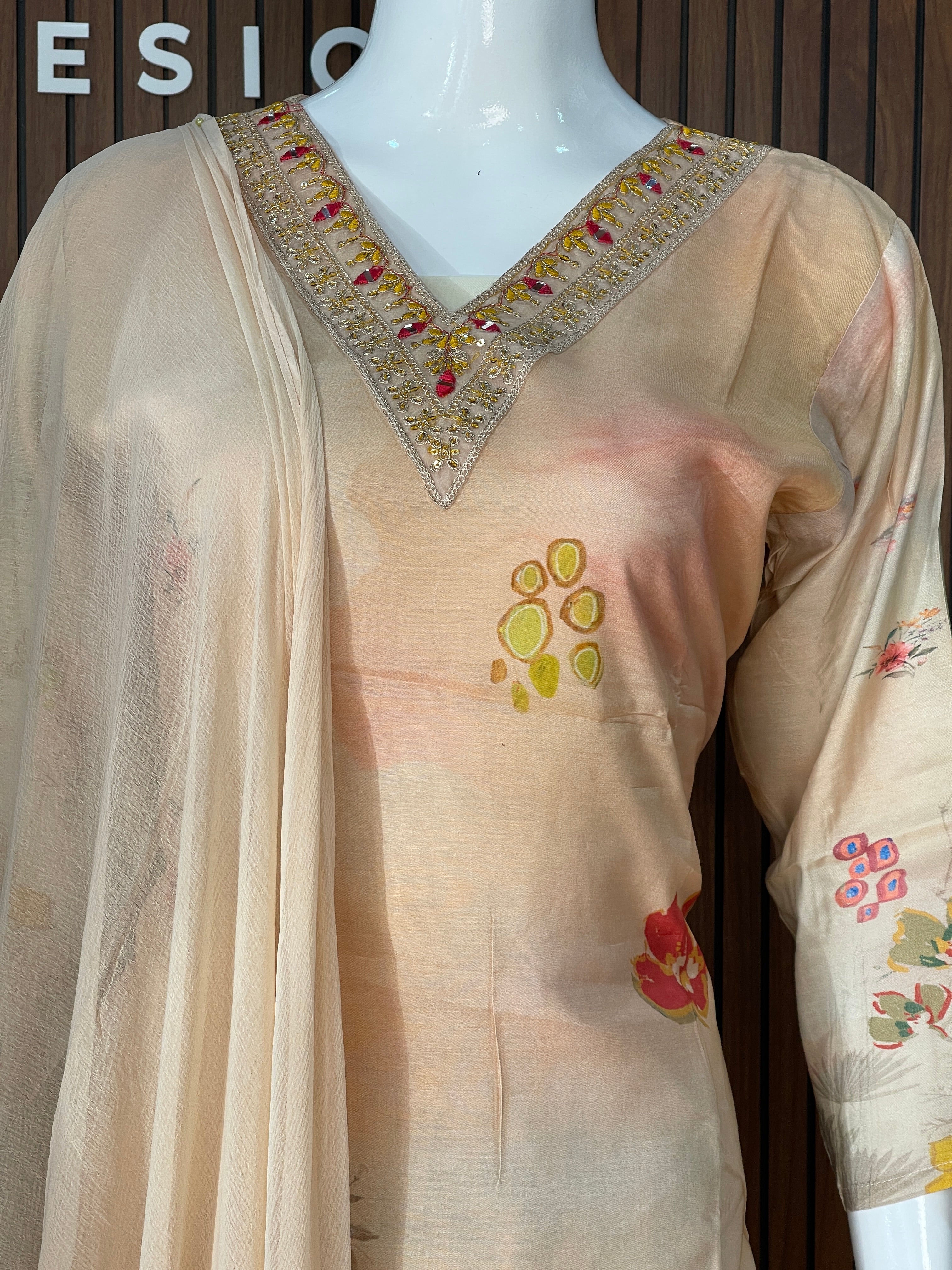 Beige Printed Modal Salwar Set.